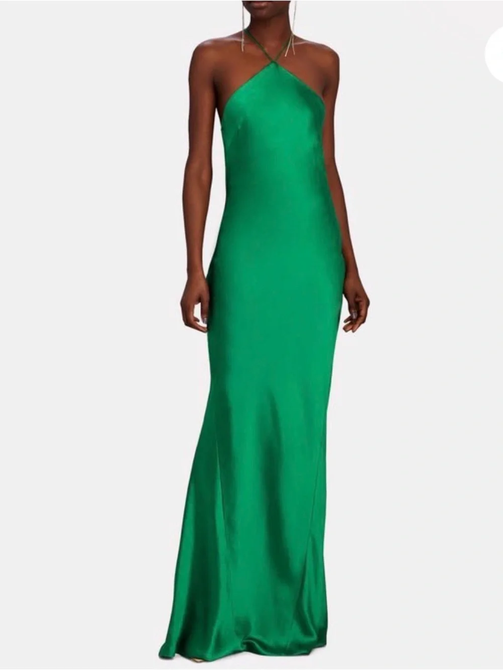 Retrofête Justine Emerald Green Halter Maxi Dress Crystal Open Back Gown M